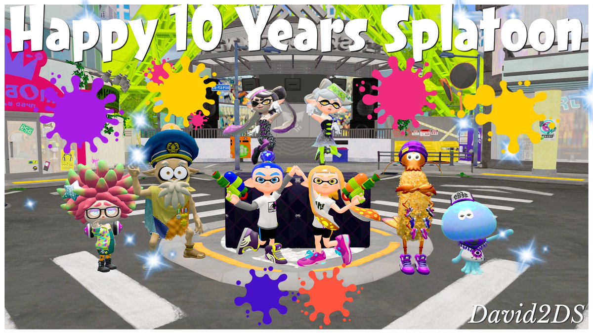 NewDavid2DSXL's tweet image. Happy 10th anniversary of Splatoon🎉+ a poster with my bestie @Tx_BlueIvy 🤗✨💙