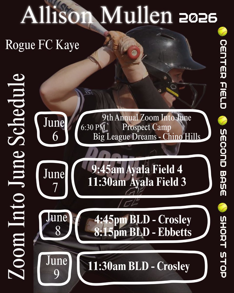 alli_mullen's tweet photo. Zoom into June Schedule drop!!  We're ready to work!!  come out and see Rogue FC Kaye 18 @SanJoseStateSB @UVUSoftball @Fullerton_SB @HerdSB @DePaulSB @CMUSoftball @PacificSoftball https://t.co/pzKeaZu72I