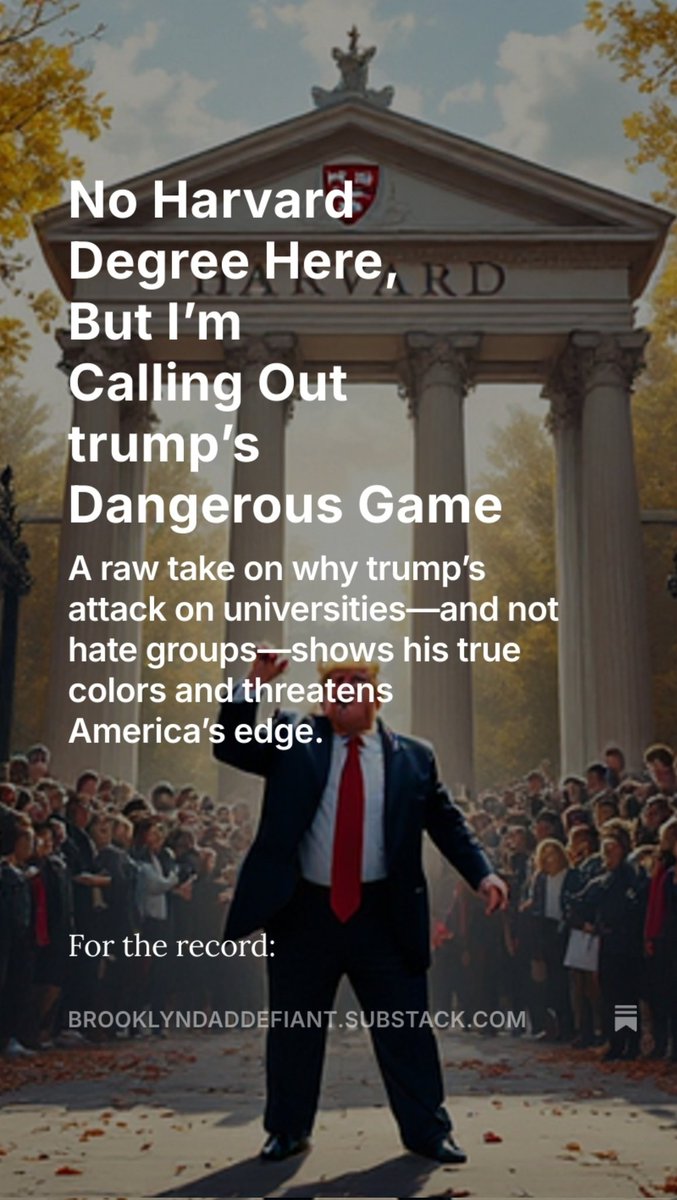 trump's attacking Harvard, but not the KKK, so his issue was never about antisemitism. My latest Substack calls out his dangerous game. 

Read why this fight matters, even if you're not a fan of ivy leagues like Harvard. 
brooklyndaddefiant.substack.com/p/no-harvard-d…