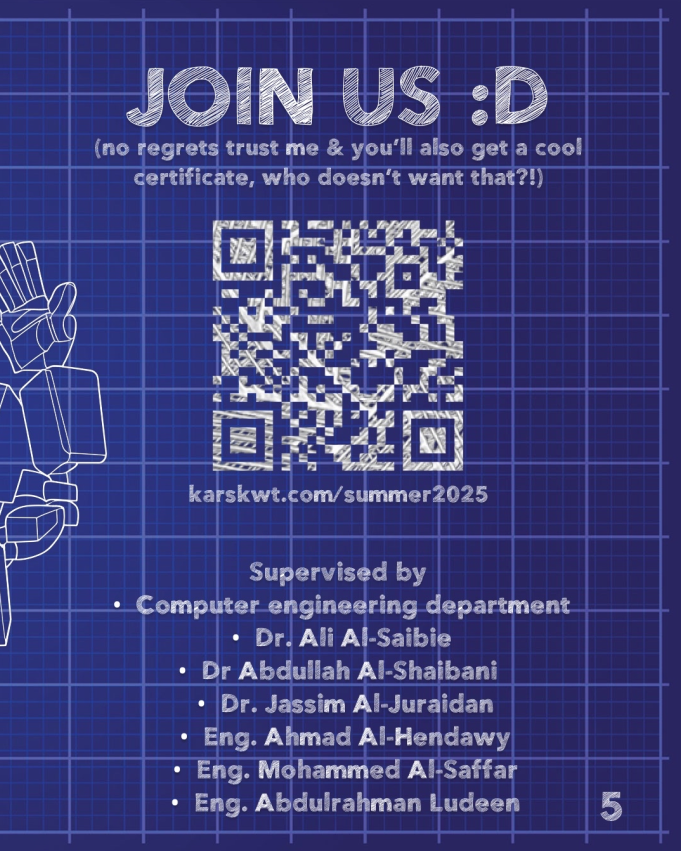 DRONES SUMMERCAMP 
٤ أسابيع تصمّم وتبرمج فيها درون من الصفر!
من 22 يونيو إلى 25 يوليو
أحد/ثلاثاء/خميس | 2–5م
مختبر مفتوح: اثنين وأربعاء
المتطلبات: برمجة، لينكس، أساسيات روبوتات
📢 المقاعد محدودة + شهادة + مسابقة ختامية
سجل الآن! 🛠️✨