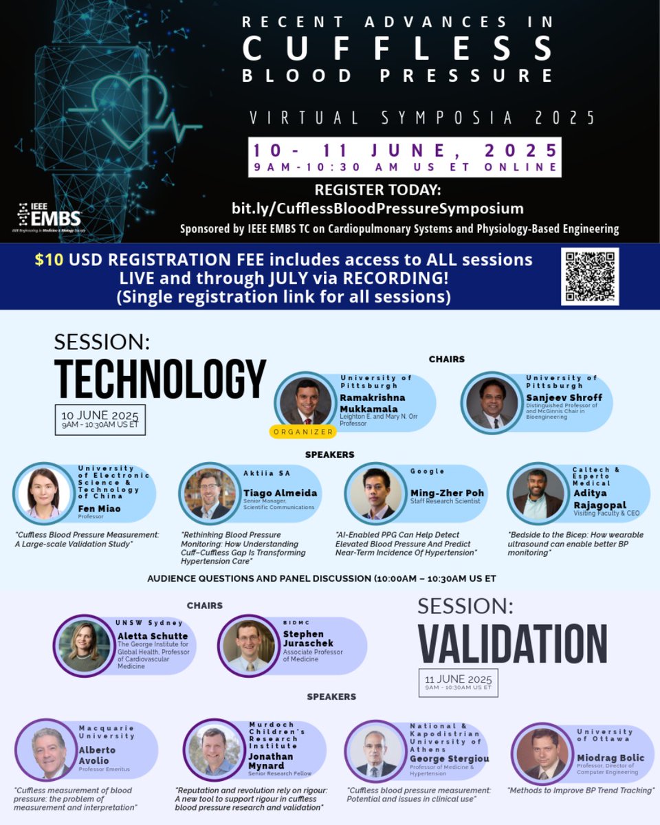 IEEE Engineering Medicine and Biology Society (@ieeeembs) on Twitter photo Please join us for a special session on Recent Advances in Cuffless Blood Pressure sponsored by IEEE EMBS TC on Cardiopulmonary Systems and Physiology-Based Engineering.
Register now: bit.ly/CufflessBloodP… Please join us for a special session on Recent Advances in Cuffless Blood Pressure sponsored by IEEE EMBS TC on Cardiopulmonary Systems and Physiology-Based Engineering.
Register now: bit.ly/CufflessBloodP…