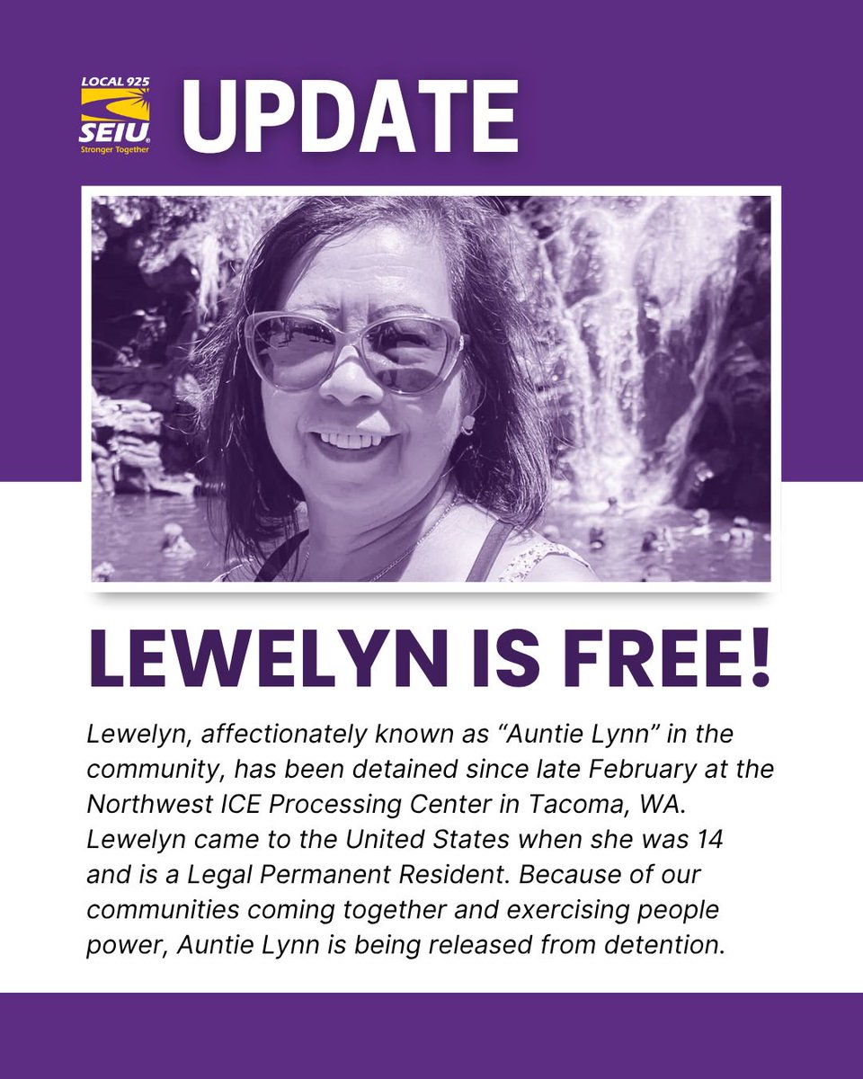 AUNTIE LYNN IS COMING HOME! After months in ICE detention, Lewelyn is being released thanks to people power. When we fight, we win! 💜🎉