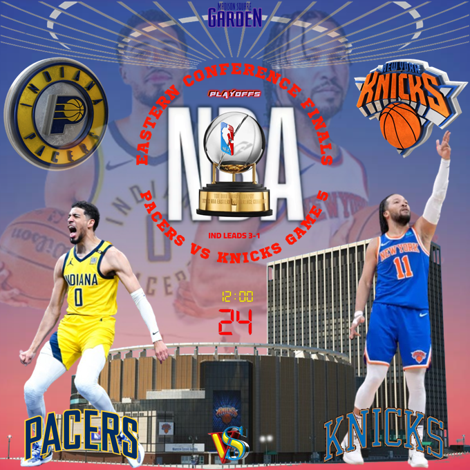 12papopiojo's tweet photo. #NBAPlayoffs
#WesternConferenceFinal
#INDvsNYK #Game5
#YesCers @Pacers
#NewYorkForever @nyknicks
@TheGarden #8pmET
#TNT #truTV #max https://t.co/j1IsZs4jaH