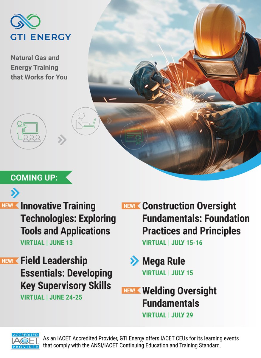 GTIeducation's tweet image. Get the training you need to stay ahead this summer! Join a network of energy professionals in courses designed to hone your skills in safety, oversight, digital tools, and regulatory compliance. 🔗 Use code TAKE15_2025 for 15% off registration: linkedin.com/posts/gti-trai…