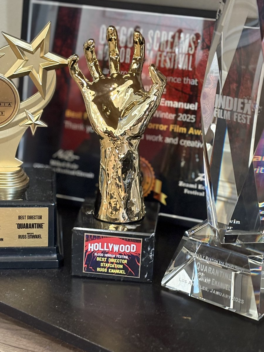 STAYCATION MAJOR TROPHY ARRIVAL!!! Always grateful for any trophy recognition - this time for “Staycation” (now retitled as “Apocalypse Death Party”) – winning for BEST DIRECTOR at the Hollywood Blood Horror Festival. 🎬❤️🙏