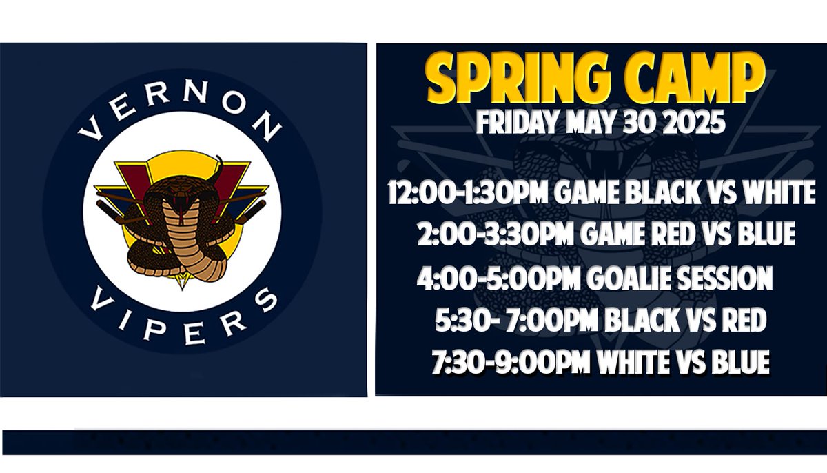 VernonVipers's tweet image. Our Spring ID Camp Kicks off tomorrow! Here's the full slate of the two day event!