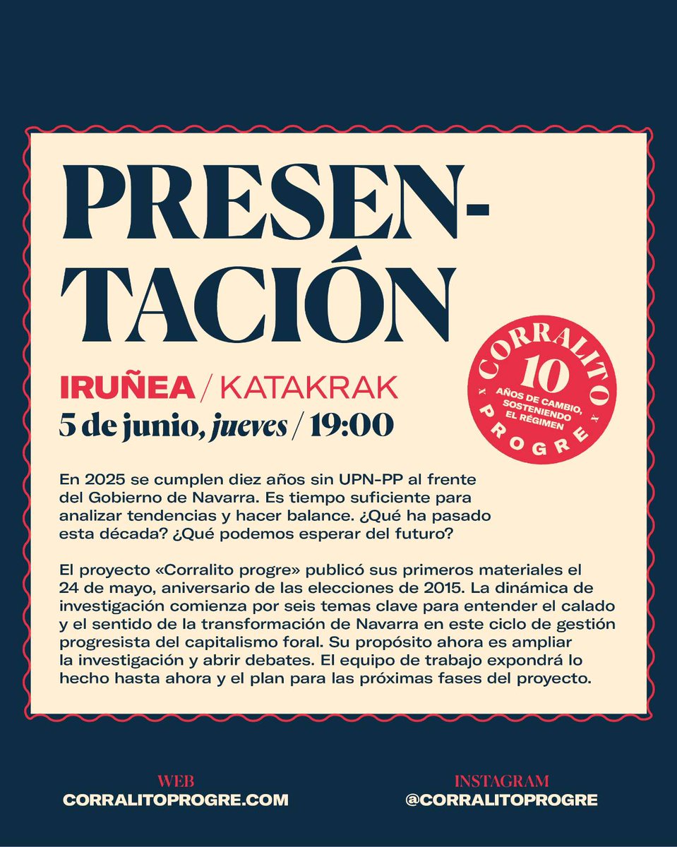 El próximo jueves presentamos en <a href="/katakrak54/">katakrak liburuak</a> #CorralitoProgre, los materiales que publicamos en <a href="/Hordago_ElSalto/">Hordago | El Salto</a> 

Discutiremos la hipótesis de la investigacion y los próximos pasos.

Esperamos nutrida representación de las fuerzas de progreso.

katakrak.net/cas/agenda/cor…