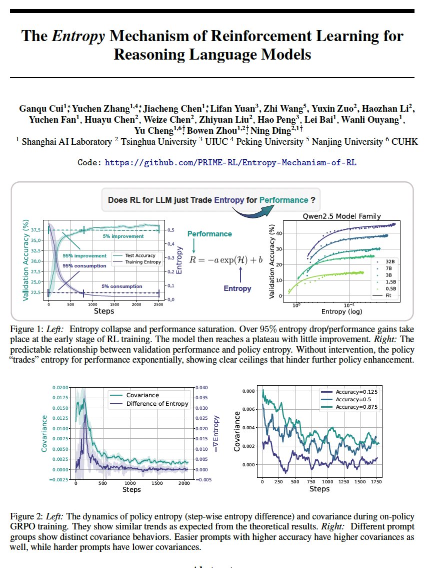 We always want to scale up RL, yet simply training longer doesn't necessarily push the limits - exploration gets impeded by entropy collapse. 
We show that the performance ceiling is surprisingly predictable, and the collapse is driven by covariance between logp and advantage.
