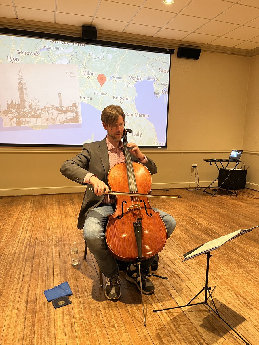 ICCCHouston's tweet photo. Wood, hair, callused fingers, a seeking spirit, tree sap, and gut… That’s what music is made of. 

Grazie mille to everyone who attended last night’s up-close and interactive cello performance: “What’s Music Made of?” by Evan Leslie! https://t.co/veCsuhQTuu