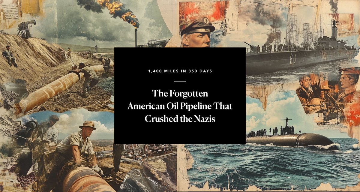RayyanIslam1's tweet image. Everyone knows the Manhattan Project.
But NO ONE remembers the OTHER secret project that helped win WWII.

It wasn’t built in a lab.
It was built with welders, bulldozers, and 1,400 miles of steel.

It moved oil NOT uranium. 

And in just 350 days—under the threat of Nazi…