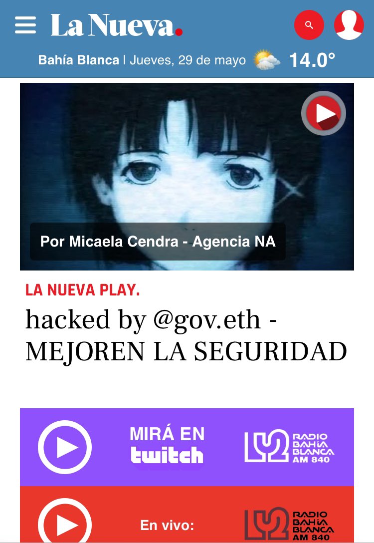 _venarixES_'s tweet photo. Diario La Nueva (@lanuevaweb), un medio digital de #BahiaBlanca, #Argentina 🇦🇷, acaba de ser #hackeado por #GovEth, así lo publicó en su cuenta de Telegram…
Este es el 6to. #ciberataque a medios de comunicación en menos de 1 semana a organizaciones en #Argentina…
Más ℹ️ regístrate gratis en #VenariX ➡️ https://t.co/OW9Te2XdwS
#media #news #noticias #ciberseguridad #infosec