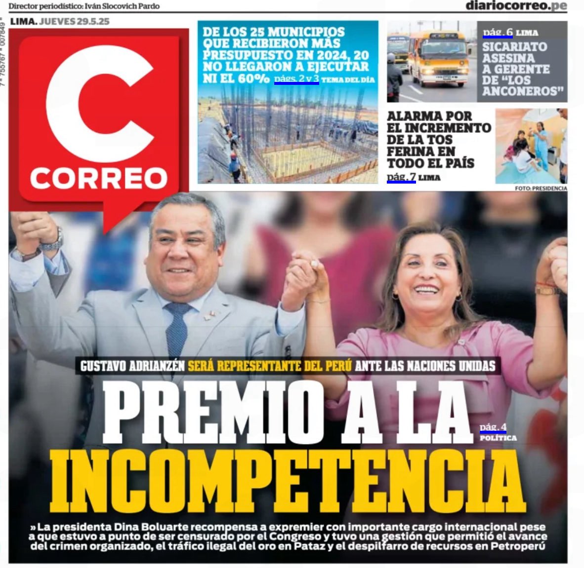 En el gob de Dina Boluarte piensan que las censuras son galones para los ministros, los que son censurados o renuncian para  evitarlo, los premian con puestos en el gob, embajadas, o representaciones diplomáticas. El canciller debe dar explicaciones de designación sin contar con