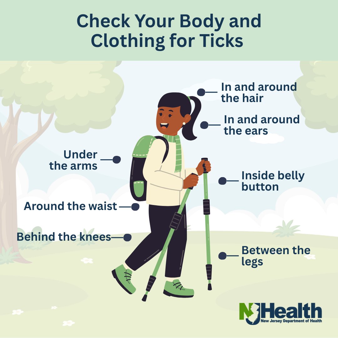 #DYK that tick exposure can occur year-round in New Jersey? When returning from outdoors, be sure to do a thorough tick check and shower. These small actions can help prevent tickborne diseases. Learn more: fightthebite.nj.gov #HealthierNJ #FighttheBite