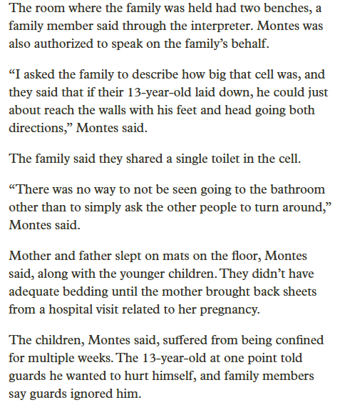 A family of asylum seekers, fearing deportation, tried to leave the United States by going to Canada. They were stopped at the exit by U.S. Customs and Border Protection and detained for THREE WEEKS in a holding cell meant for no more than 72 hour stays — then released.
