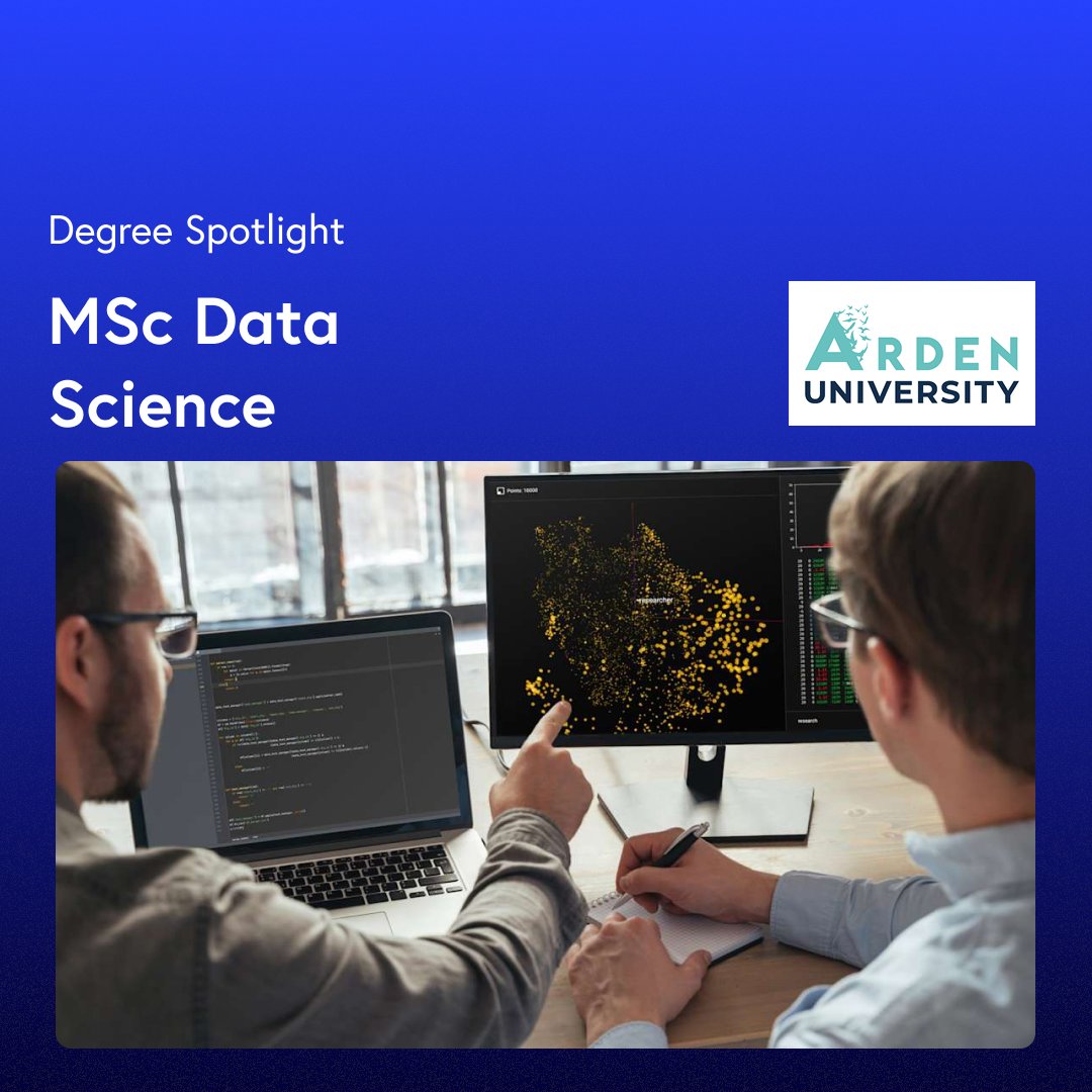 Step into the future of data with the MSc Data Science from @arden_uni.

Study 100% online and earn a degree that fits around your schedule. Click the link to enrol 🔗 bit.ly/43ySfH4