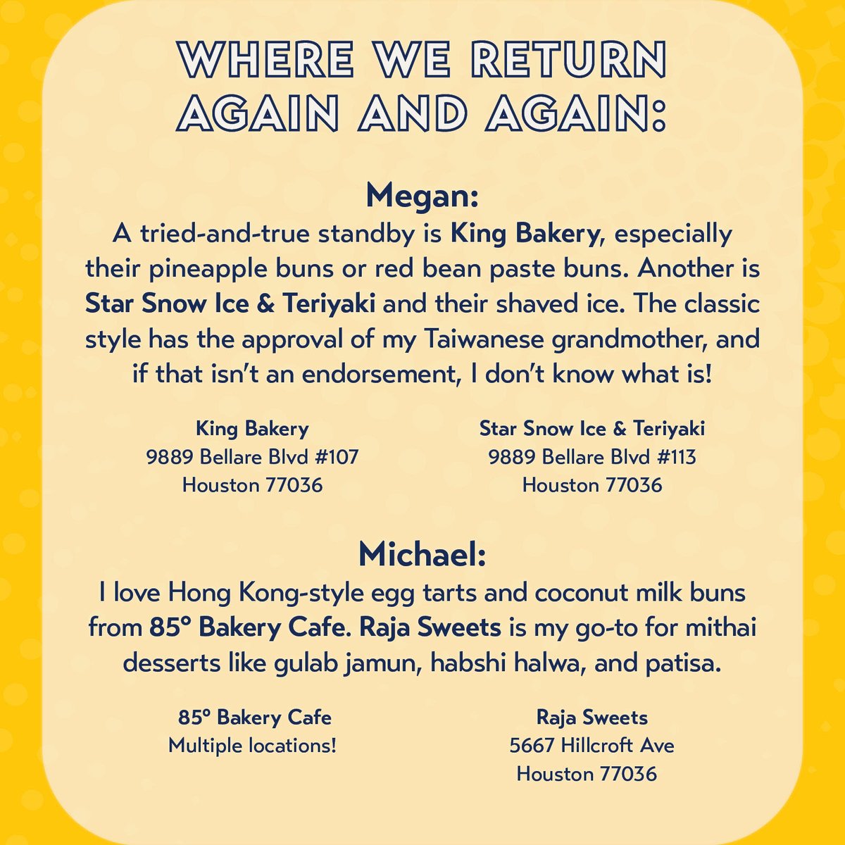 We're ending #APAHM2025 on a sweet note! In today's Foodie Friday, explore sweet (and not-too-sweet) delights throughout Houston as #AsiaSocietyTX's Michael Buening and Megan Sham dish on their favorite frozen desserts, baked goods, and more. Stay hungry » asiasociety.org/texas/foodie-f…