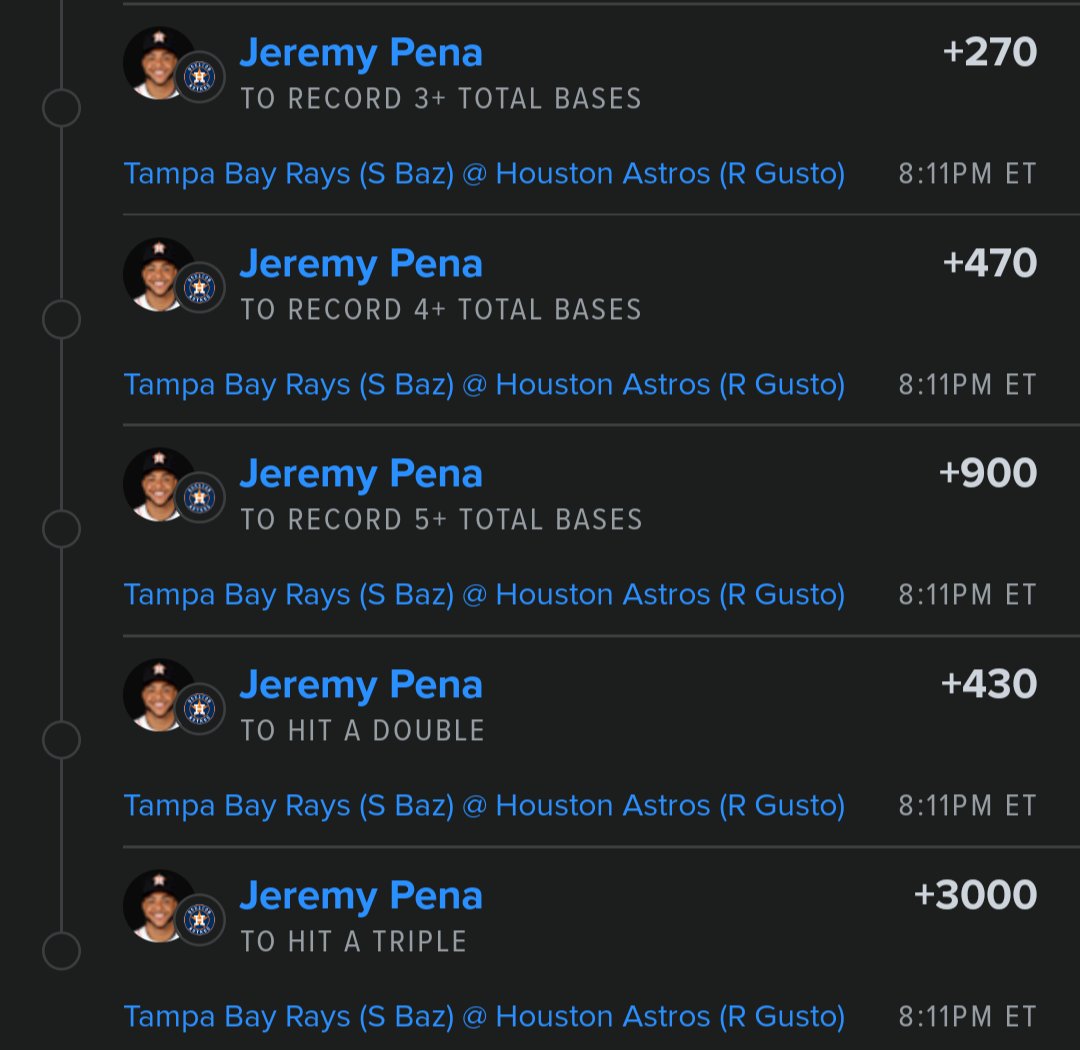Sprinkling another 345doubletriple(hr cause Butler doesn't have a line for a triple) based off of history. We need Butler and Pena to show up in order to get anything. #MLB #gamblingX #fanduel