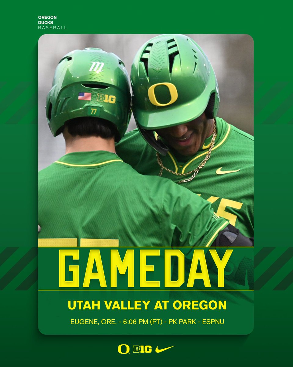 𝐋𝐞𝐭'𝐬 𝐆𝐨

The Ducks open the regional tournament tonight at PK Park. 6:06 p.m. first pitch vs. Utah Valley. #GoDucks 

Watch 👉ESPNU
Listen 👉 bit.ly/3ZeEsBZ
Stats 👉 ncaa.com/brackets/baseb…
Tickets 👉 t.ly/3ibqK