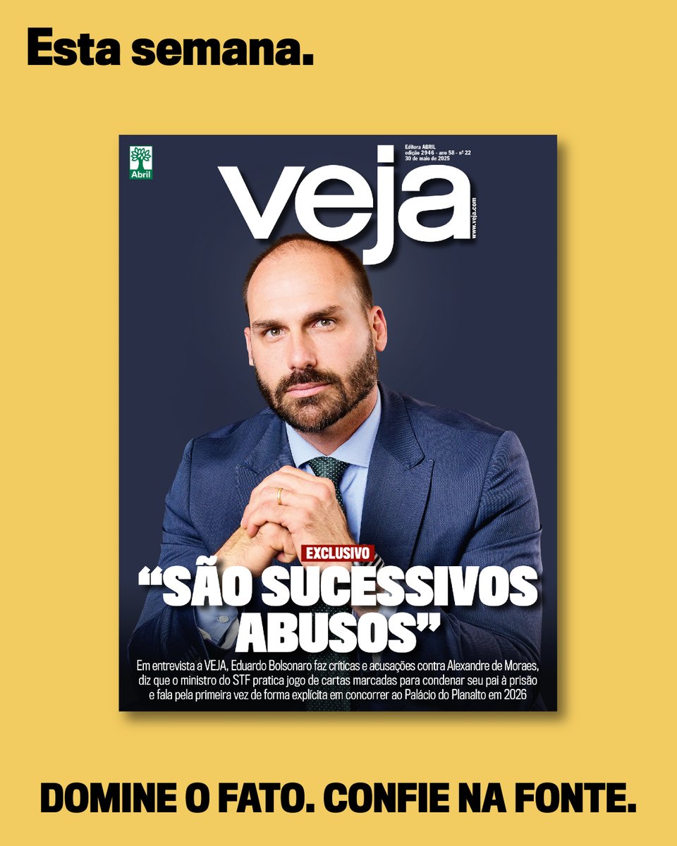 Em entrevista a VEJA, Eduardo Bolsonaro faz críticas e acusações contra Alexandre de Moraes, diz que o ministro do STF pratica jogo de cartas marcadas para condenar seu pai à prisão e fala pela primeira vez de forma explícita em concorrer ao Palácio do Planalto em 2026.

Leia