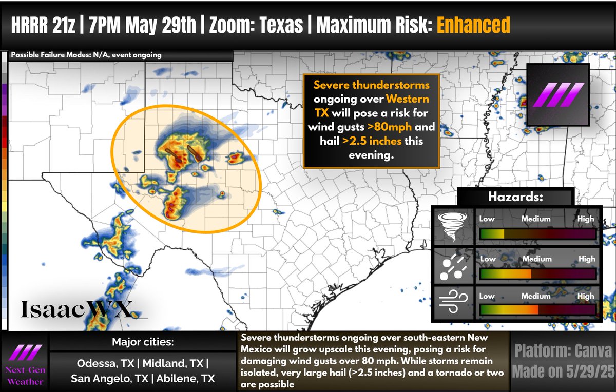 Severe thunderstorms ongoing across parts of western Texas and south-eastern New Mexico are likely to grow upscale this evening! See graphic for details:
