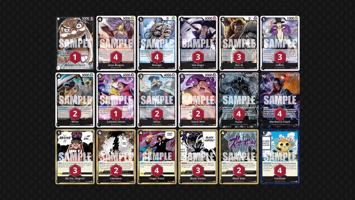 KDZiamHisoka's tweet photo. First place in the tournament to qualify for the Andalusian Cup

1. Luffy GP ✅
2. Enel 🎲✅
3. Shanks ✅
4. Teach 🎲✅
5. Doffy 🎲✅

5/0 I was trying out this new deck list and it went pretty well with the Black Vortex. https://t.co/Lfzz0rgff5