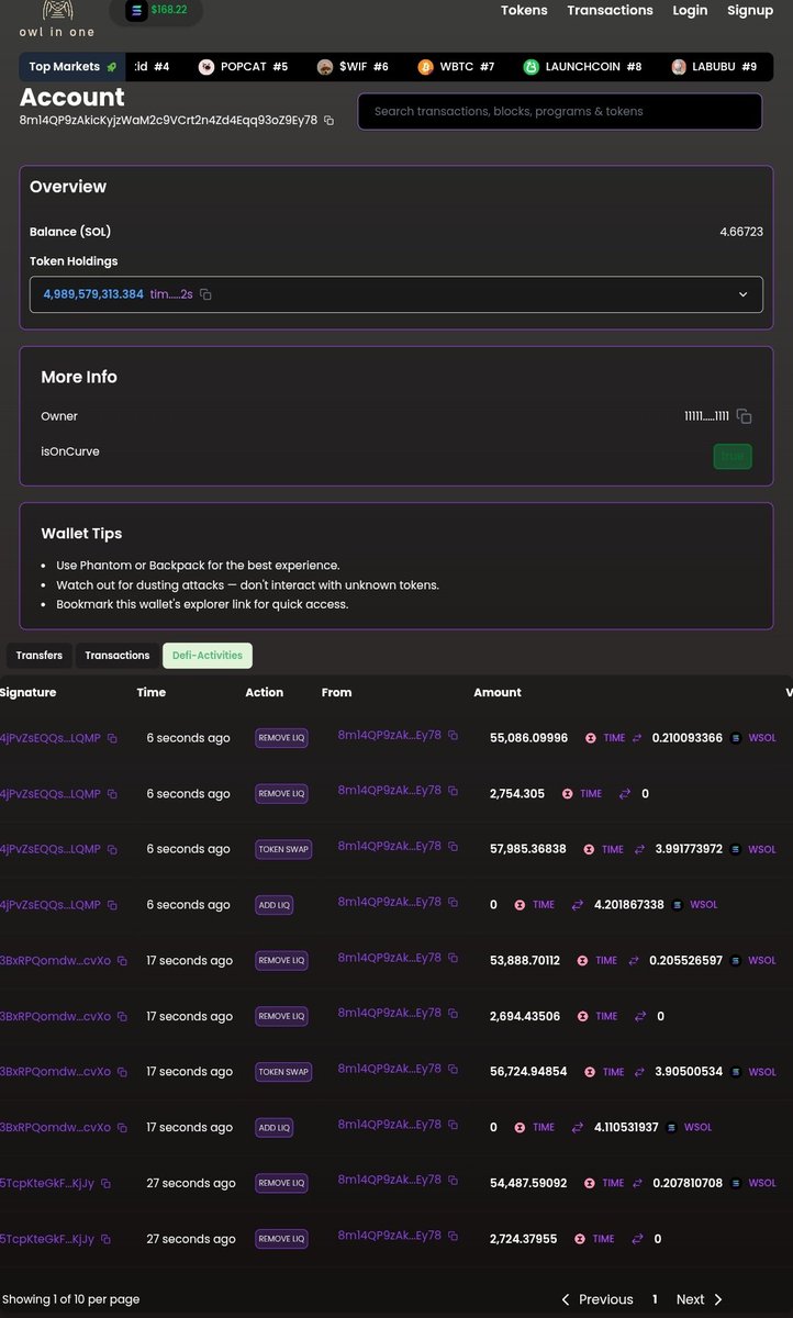 Balditachi(Ø,G) (@ifitachiwasbald) on Twitter photo Been using <a href="/Owlinone_xyz/">OWLINONE 🦉</a> tech to analyse the market and trades on solana network and I stumbled upon this whale 8m14QP9zAkicKyjzWaM2c9VCrt2n4Zd4Eqq93oZ9Ey78 with a PNL of $5532+. He seemed to have gotten early on $TIME and has been steady taking profits. #OwlinOne Been using <a href="/Owlinone_xyz/">OWLINONE 🦉</a> tech to analyse the market and trades on solana network and I stumbled upon this whale 8m14QP9zAkicKyjzWaM2c9VCrt2n4Zd4Eqq93oZ9Ey78 with a PNL of $5532+. He seemed to have gotten early on $TIME and has been steady taking profits. #OwlinOne