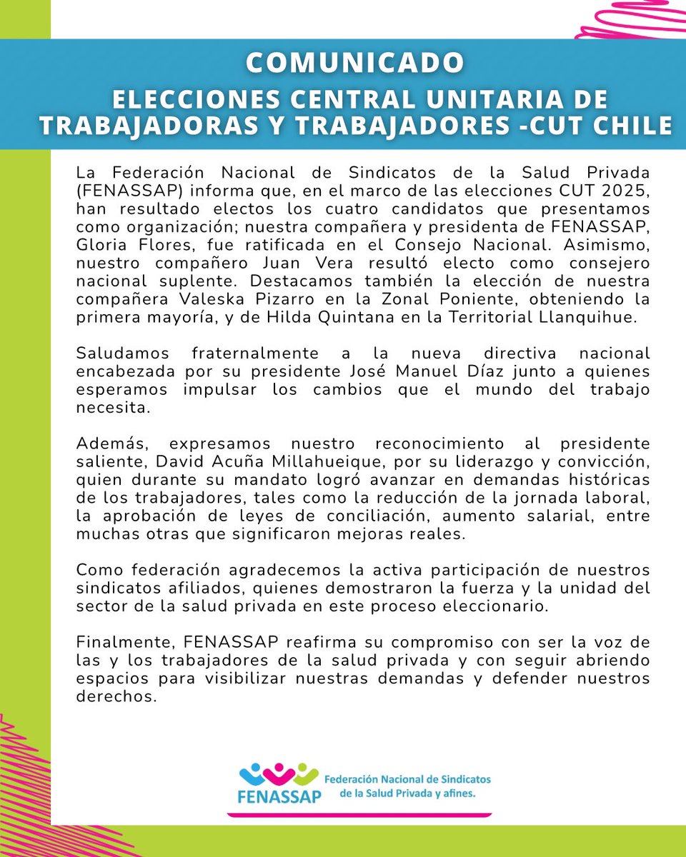 Compartimos comunicado oficial con motivo de las elecciones <a href="/Cutchile/">CUT Chile ✍️🗳</a> 2025
👇
