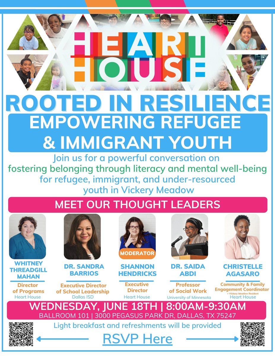 Join us June 18 at Pegasus Park for Rooted in Resilience: a powerful panel on supporting the literacy + mental wellness of refugee, immigrant, and under-resourced youth in Vickery Meadow.

☕ Light breakfast included
🔗 RSVP: eventbrite.com/e/rooted-in-re…