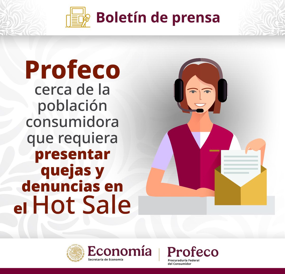 #BoletínDePrensa Durante la 12ª edición del Hot Sale, si las personas consumidoras desean presentar una queja o denuncia, la Profeco les recuerda que cuentan con diversos medios de atención:

📍38 Oficinas de Defensa del Consumidor #ODECO
☎️Teléfono del Consumidor: 55 5568 8722 y