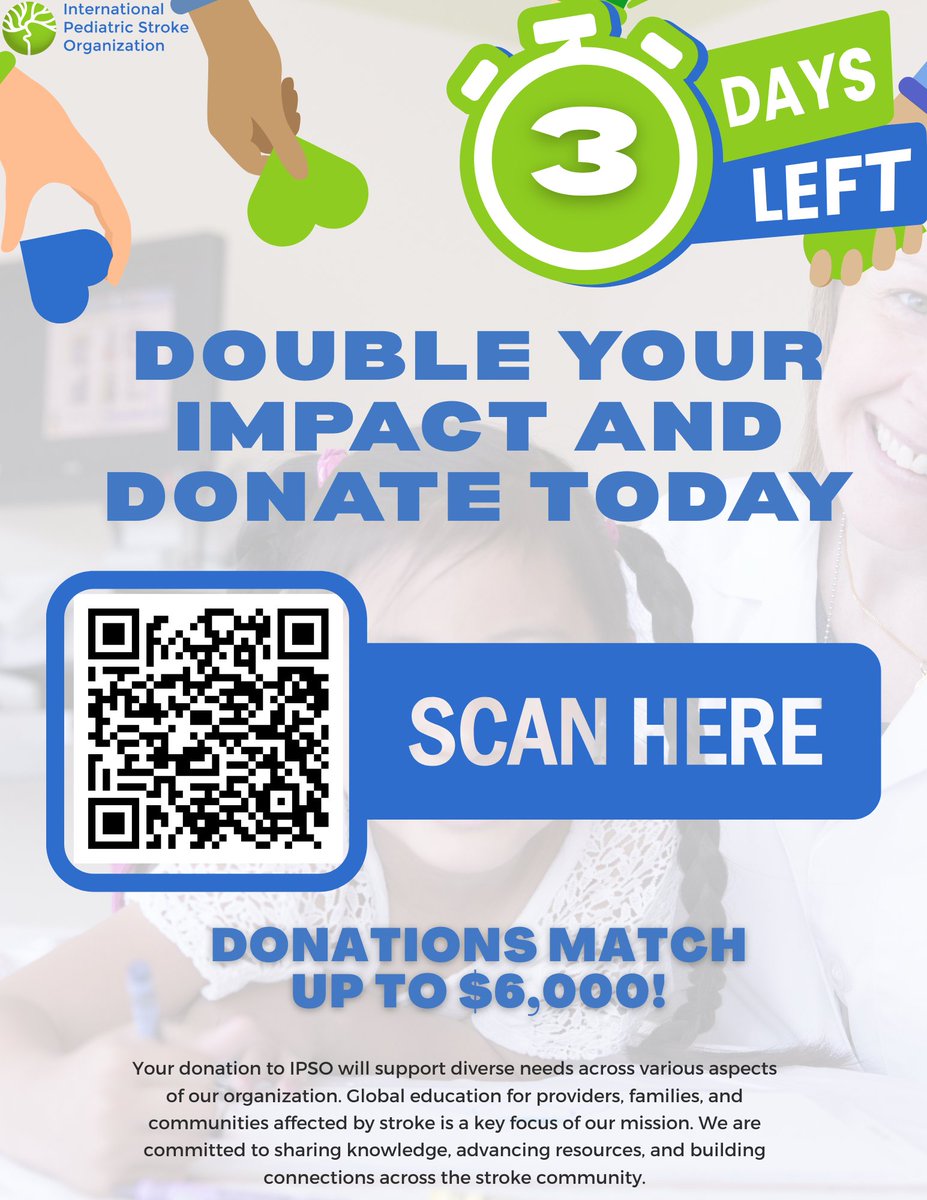 💜🧒Only 3 days left in Stroke Awareness Month — but there’s still time to make an impact! 

Thanks to generous new donors, matching gifts are now DOUBLED up to $6,000!

We’ve raised $10,925 so far — help us reach our $30,000 goal by the end of May!

Link: zeffy.com/donation-form/…