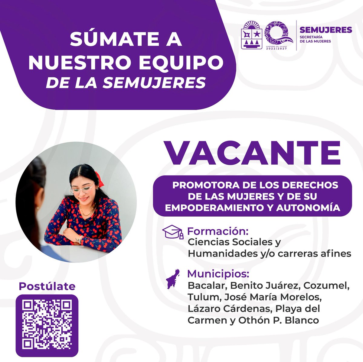 La <a href="/semujeresqroo/">SEMUJERES</a> te invita sumarte al equipo.
🔎¿Tienes formación en áreas como psicología, trabajo social, derecho, pedagogía, sociología o salud?💼

🔗 Registró:
👉forms.gle/TgxTQQc38Shmze…
🟣La convocatoria: acortar.link/gKWGsS

<a href="/sqcsradioytv/">SQCS Radio y Televisión</a> 

#SQCSRadioyTv #TeQueremosVer