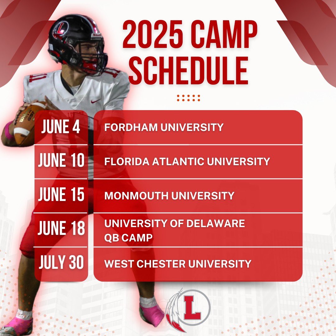 Kellen Pierce (@kellenpierce) on Twitter photo 2025 Camp Schedule!
True c/o 2027 QB-ATH
Lenape HS, New Jersey
Thank you to all the coaches who have shown interest in me. I can’t wait to compete!
<a href="/TJH3_/">Ty Henderson</a>
<a href="/FORDHAMFOOTBALL/">Fordham Football</a>
<a href="/CoachGoldrich/">Sean Goldrich</a>
<a href="/ryancarty10/">Ryan Carty</a>
<a href="/Delaware_FB/">Delaware Football</a>
<a href="/WCU_CoachGreco/">Duke Greco</a>
<a href="/WCUGoldenRamsFB/">West Chester Golden Rams Football</a>
<a href="/FAUFootball/">Florida Atlantic Football</a>
<a href="/ZKittley/">Zach Kittley</a> 2025 Camp Schedule!
True c/o 2027 QB-ATH
Lenape HS, New Jersey
Thank you to all the coaches who have shown interest in me. I can’t wait to compete!
<a href="/TJH3_/">Ty Henderson</a>
<a href="/FORDHAMFOOTBALL/">Fordham Football</a>
<a href="/CoachGoldrich/">Sean Goldrich</a>
<a href="/ryancarty10/">Ryan Carty</a>
<a href="/Delaware_FB/">Delaware Football</a>
<a href="/WCU_CoachGreco/">Duke Greco</a>
<a href="/WCUGoldenRamsFB/">West Chester Golden Rams Football</a>
<a href="/FAUFootball/">Florida Atlantic Football</a>
<a href="/ZKittley/">Zach Kittley</a>