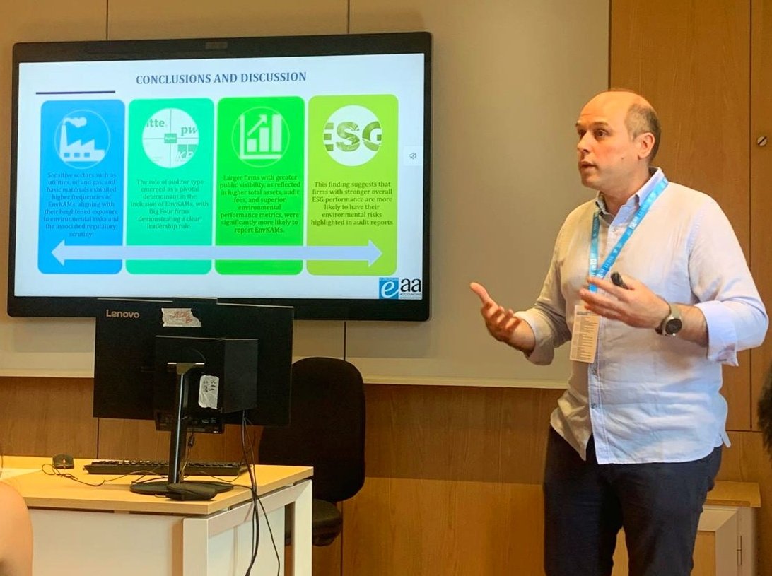 Presenting our research paper "Environmental Risks in the Spotlight: How Auditor and Company Characteristics Shape Key Audit Matters in Sensitive
Industries" in the European Accounting Association Annual Congress <a href="/EAA_ARC/">EAA</a> in Rome.