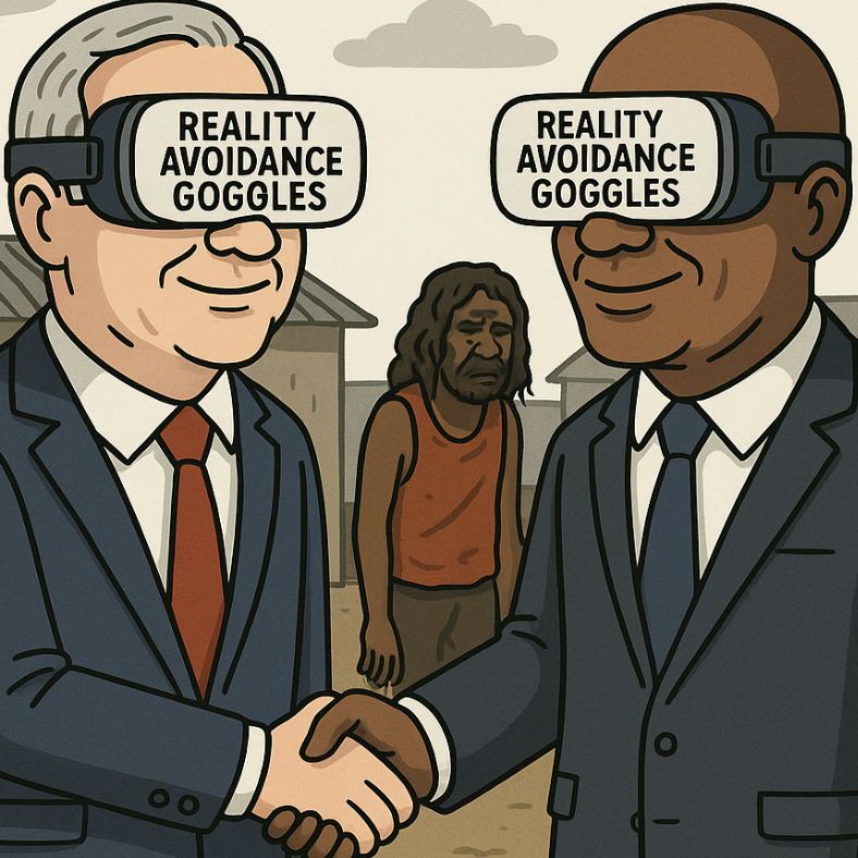 Forget genuine change - this year's must-have accessory is the Reality Avoidance Goggles. 

Now everyone can celebrate Reconciliation Week stress-free!

 Grab your goggles today! 😎🤝 

#Aboriginal #Indigenous #policy #Australia #satire