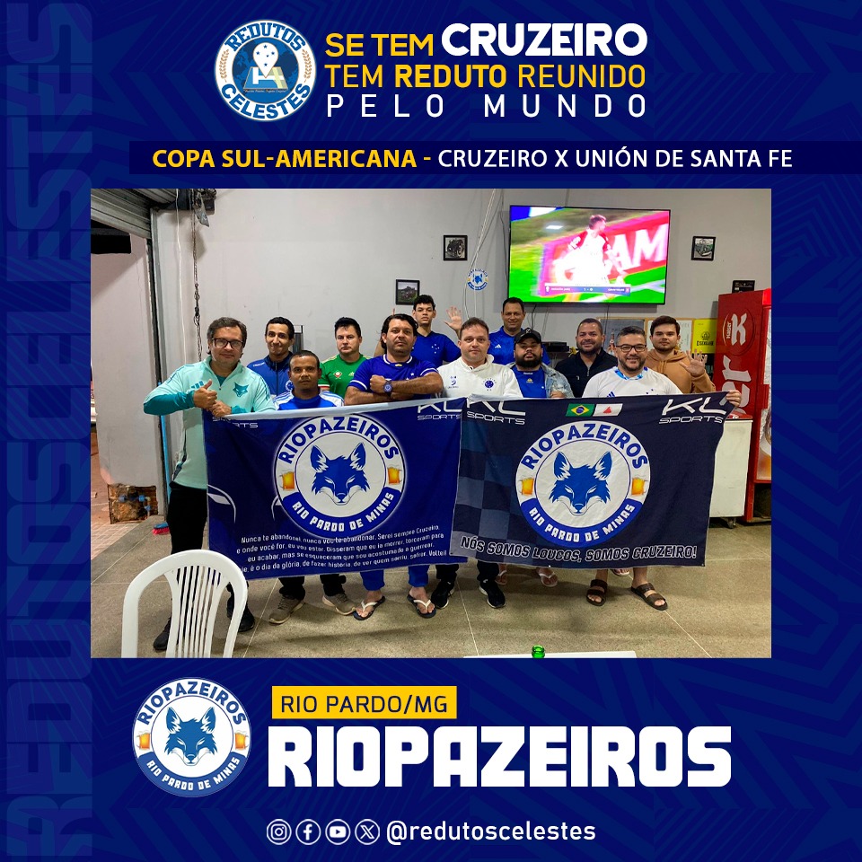 O reduto <a href="/Riopazeiros/">RIOPAZEIROS</a> se reuniu no jogo do <a href="/Cruzeiro/">Cruzeiro 🦊</a> contra o Unión Santa Fé pela Copa Sul-americana.

Cruzeirenses pelo Mundo #SomosCruzeiro

#RedutosCelestes #Cruzeiro
#CopaSulamericana2025