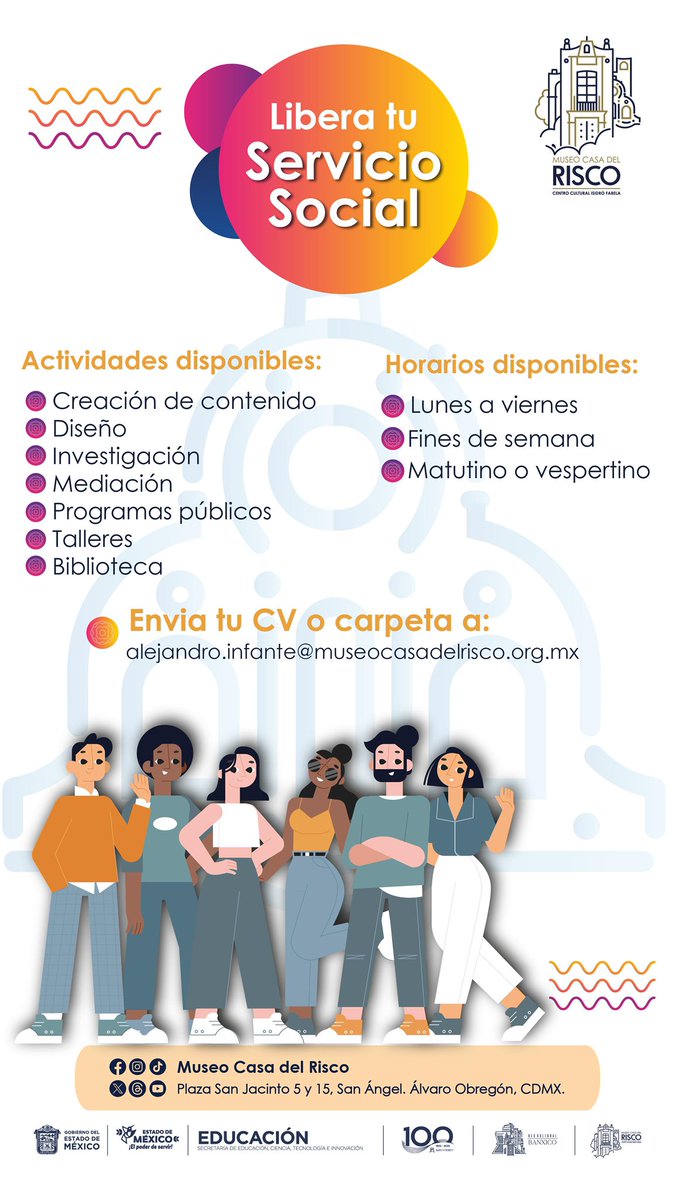 ¿Te gustaría liberar tu servicio social?
Envíanos tu CV o carpeta. 

Los perfiles en los que estamos interesados son:

Diseño y comunicación visual 
Investigación en Exposiciones 
Biblioteca y Archivo