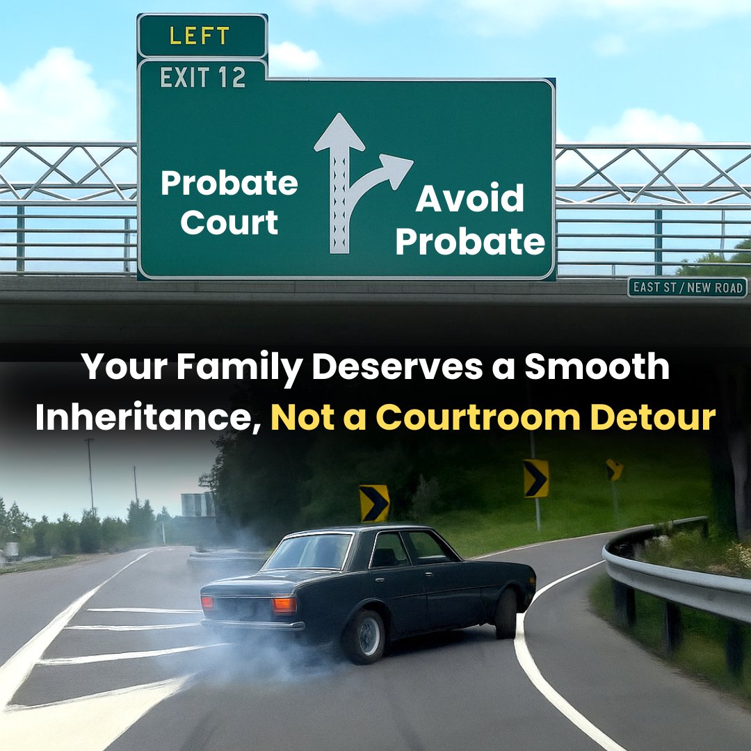 AttorneyMiskell's tweet image. Probate: where your assets detour and your heirs get the bill. 🚗💨

Keep your legacy on the fast track—skip the courtroom traffic.

Let’s make inheritance smooth for your family. 👏

#AvoidProbate #EstatePlanning #LegacyPlanning #LetsTalkEstatePlanning