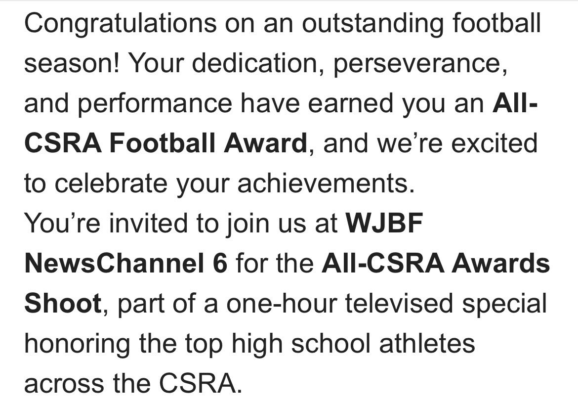 Congratulations <a href="/cam1nixon_/">Cam</a> <a href="/WJBF/">WJBF</a> 
All CSRA Football!