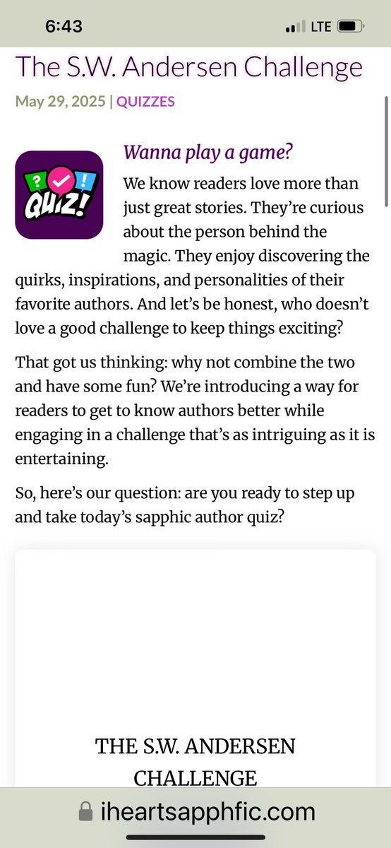 How well do you know me?

Take the IHeartSappfic
challenge. Post your score. You might win a prize!! 

iheartsapphfic.com/2025/05/29/the…

#lesfic #indieauthor #wlw #writingcommunity #sapphicfiction #lesbianfiction