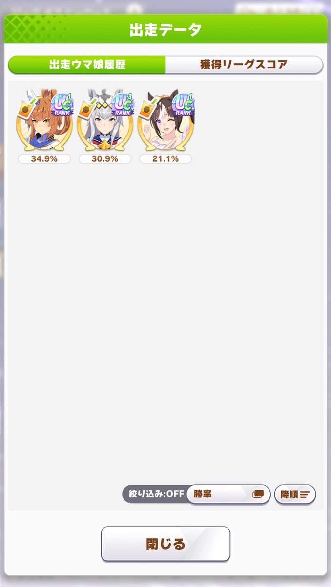 yuuki_tom0HNNJ's tweet image. LoHダート久々のプラ4到達。
マーチファル子の育成が最後までうまくいかなかったけど、マスチャレのハイセイコーに勝ったキャラを出したら上手くいった