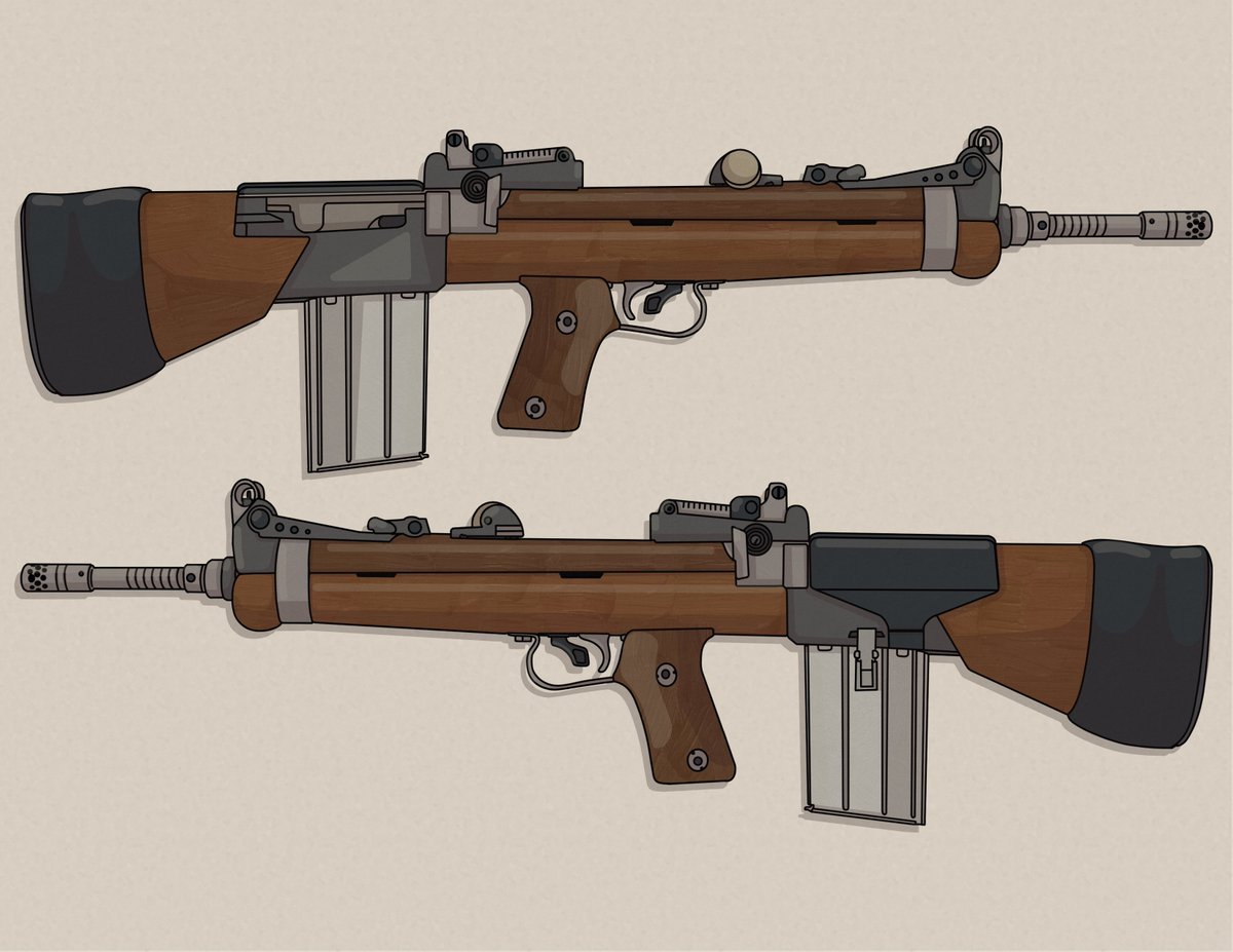 RoyalGuardian6's tweet image. I think the idea of redesigning the M16 using the M14 worked so well, is because of how drastically different the design doctrine between them is despite being direct successors…
So what if the Famas F1 was built with the MAS-59/56&apos;s design doctrine?