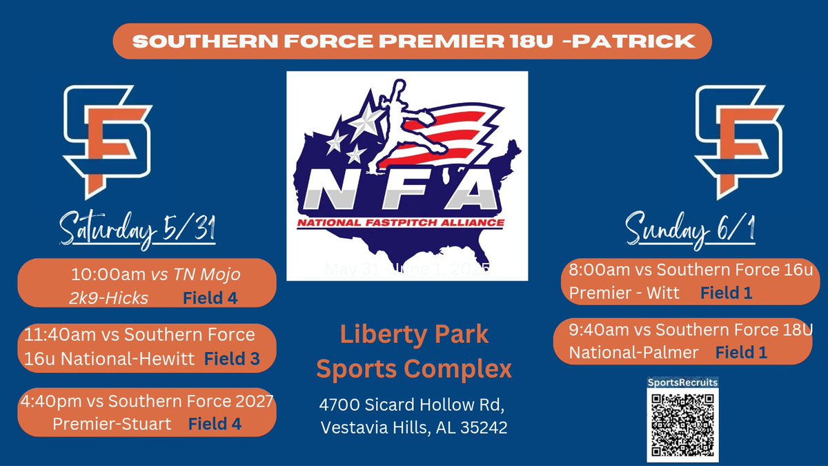 Kicking off our summer season this weekend in Birmingham AL. Game schedule below: