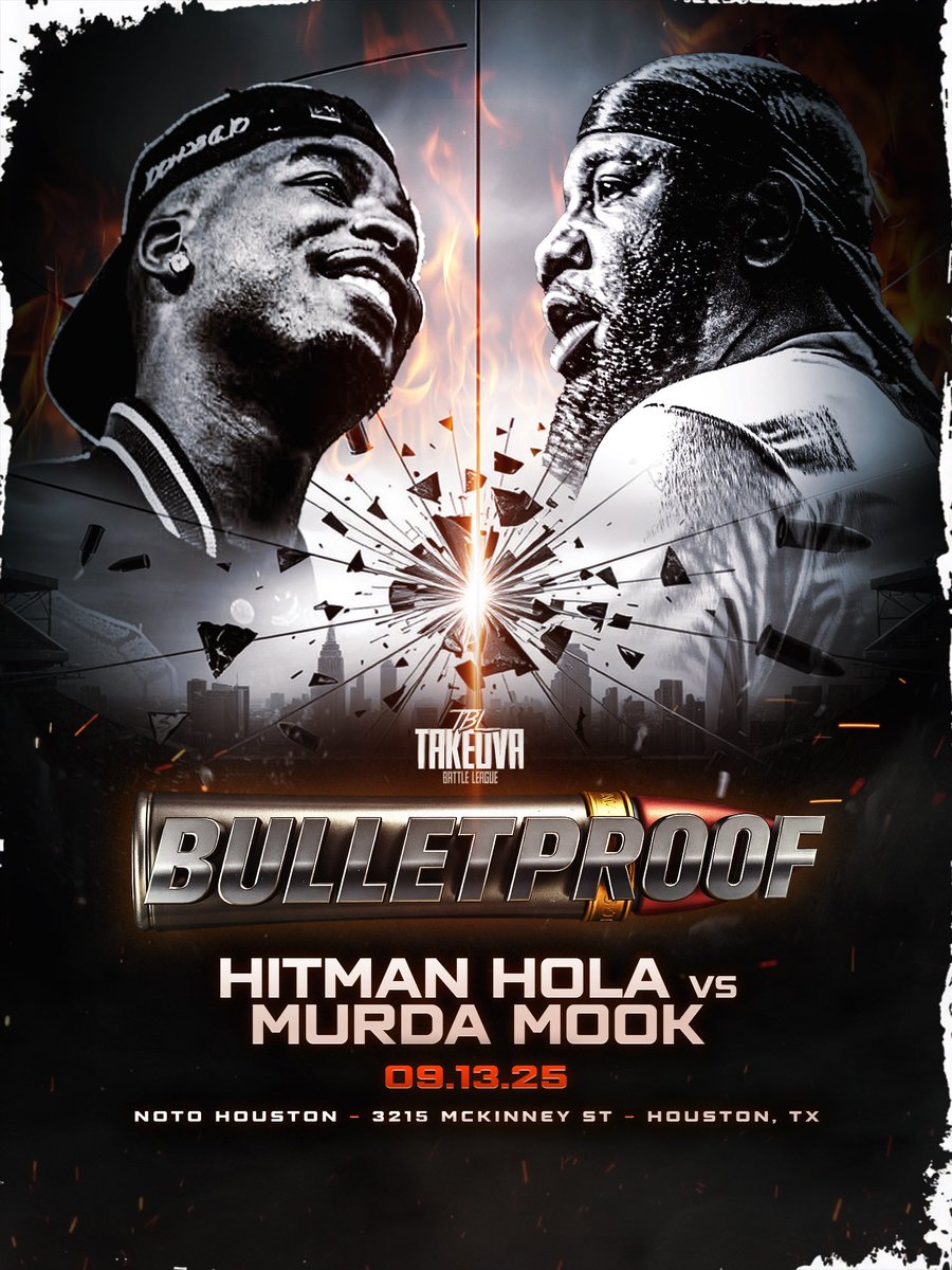 Takeova_BL's tweet image. TICKETS GO ON SALE AT 10AM TOMORROW FOR BULLET PROOF: @HitmanHolla vs Murda Mook…. ANOTHER ANNOUNCEMENT COMING AS WELL!!!!!

tbl.ticketspice.com/bulletproof

@RumNitty vs @Elijah_Strait drops tomorrow at 5pm 

youtu.be/X2SIO9Ua92E?si…

#PUSHTHEBUTTON #TBL #HITMANHOLLA #MURDAMOOK