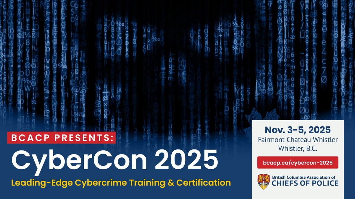 BC Association of Chiefs of Police (@bcpolicechiefs) on Twitter photo Don't wait to register for #CyberCon2025 - Canada’s premier cybercrime conference!
Get hands-on crypto training with <a href="/trmlabs/">TRM Labs</a> & <a href="/chainalysis/">Chainalysis</a> plus OSINT skills with <a href="/Key_North/">The KeyNorth Group</a>.
Build real skills. Make real connections.
Register now → bcacp.ca/cybercon-2025/
<a href="/Blue_LineMag/">Blue Line Magazine</a> Don't wait to register for #CyberCon2025 - Canada’s premier cybercrime conference!
Get hands-on crypto training with <a href="/trmlabs/">TRM Labs</a> & <a href="/chainalysis/">Chainalysis</a> plus OSINT skills with <a href="/Key_North/">The KeyNorth Group</a>.
Build real skills. Make real connections.
Register now → bcacp.ca/cybercon-2025/
<a href="/Blue_LineMag/">Blue Line Magazine</a>