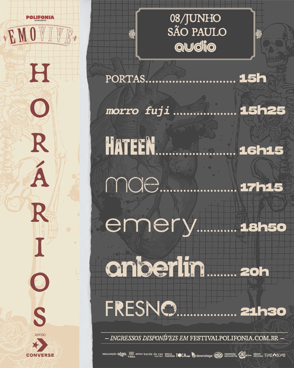 festpolifonia's tweet photo. ⏰ Apresentado por @converse_br seguem os horários das apresentações do Polifonia apresenta EMO VIVE! 👊🏻

Programe-se e bora viver essa energia:

🗓️ 04/06 Porto Alegre @ Auditório Araújo Vianna

🗓️ 06/06 Rio de Janeiro @ Fundição Progresso

🗓️ 07/06 São Paulo @ Audio

🗓️ 08/06 São Paulo @ Audio

Nos vemos em qual data? 🩷💚🩵

🎟️ Ingressos: https://t.co/PEgB5t7uch