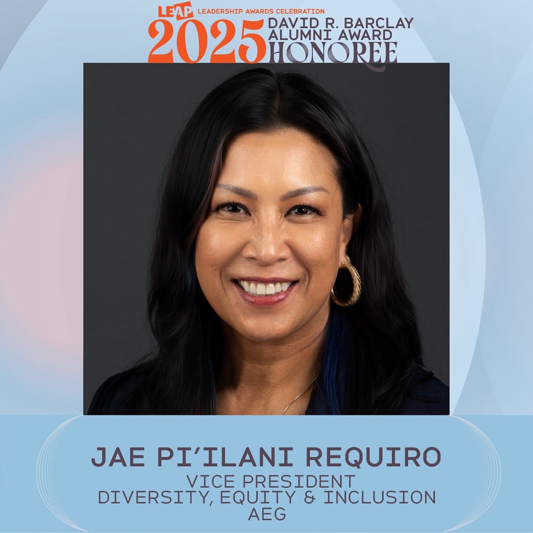 AEG (@aegworldwide) on Twitter photo Proud to share that AEG’s Jae Requiro has been awarded the David R. Barclay Alumni Award by <a href="/LEAPuncaptalent/">LEAP (Leadership Education for Asian Pacifics)</a> 👏 This award is presented to a LEAP program alumnus who exemplifies, through their professional and community involvement, the values of: creating access, building a Proud to share that AEG’s Jae Requiro has been awarded the David R. Barclay Alumni Award by <a href="/LEAPuncaptalent/">LEAP (Leadership Education for Asian Pacifics)</a> 👏 This award is presented to a LEAP program alumnus who exemplifies, through their professional and community involvement, the values of: creating access, building a