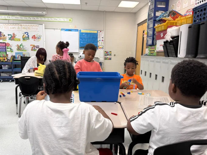 Napier students doing a STEAM lesson with Leggos