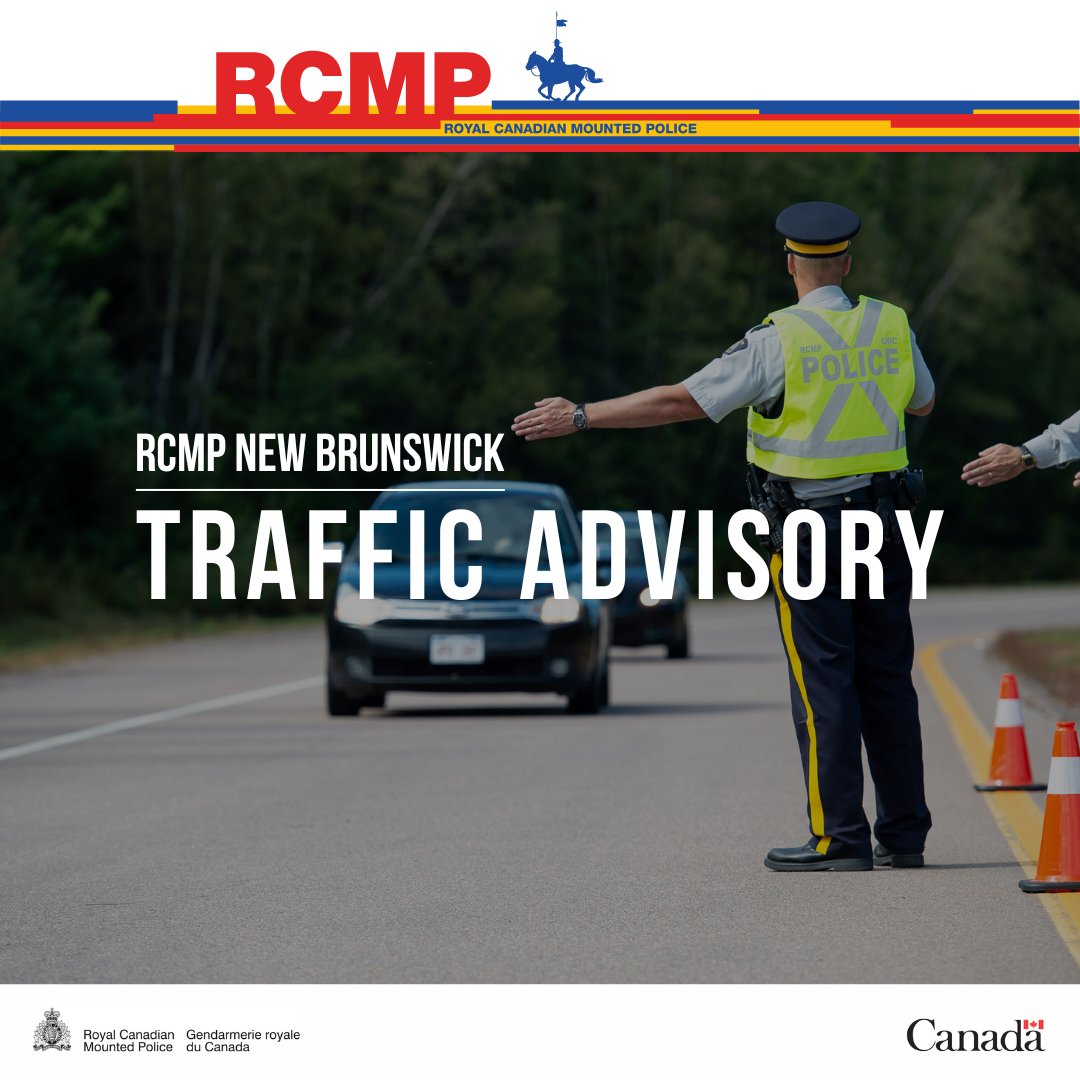 RCMPNB's tweet photo. Due to an accident, Saulnier Road West in #Saumarez, between Robinson Street and Benoit Road, is currently closed. Traffic is being diverted. https://t.co/Ue54EonOMm