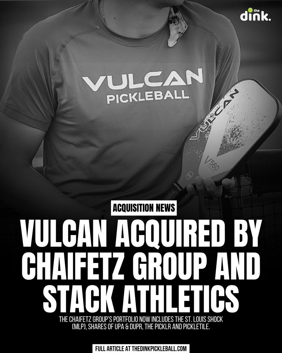 Vulcan Pickleball has been acquired. 💰

Stack Athletics and the Chaifetz Group just picked up the Arkansas-based brand — a major move in the race to dominate pickleball’s next growth phase. 

Here’s what you need to know. 🧵👇