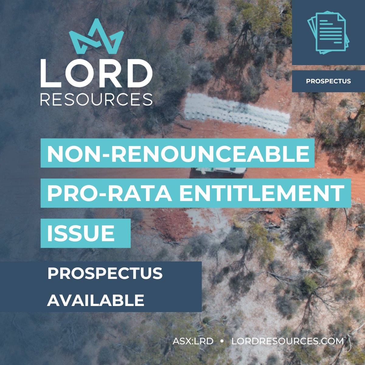 LordResources's tweet image. $LRD is launching a 1-for-1 entitlement offer at 18c per share, an 18% discount on recent trading.
Funds raised will drive maiden drilling at the Ilgarari Copper Project in Western Australia.
Prospectus here: loom.ly/nRPf_BE
More information: loom.ly/wm6jdf0